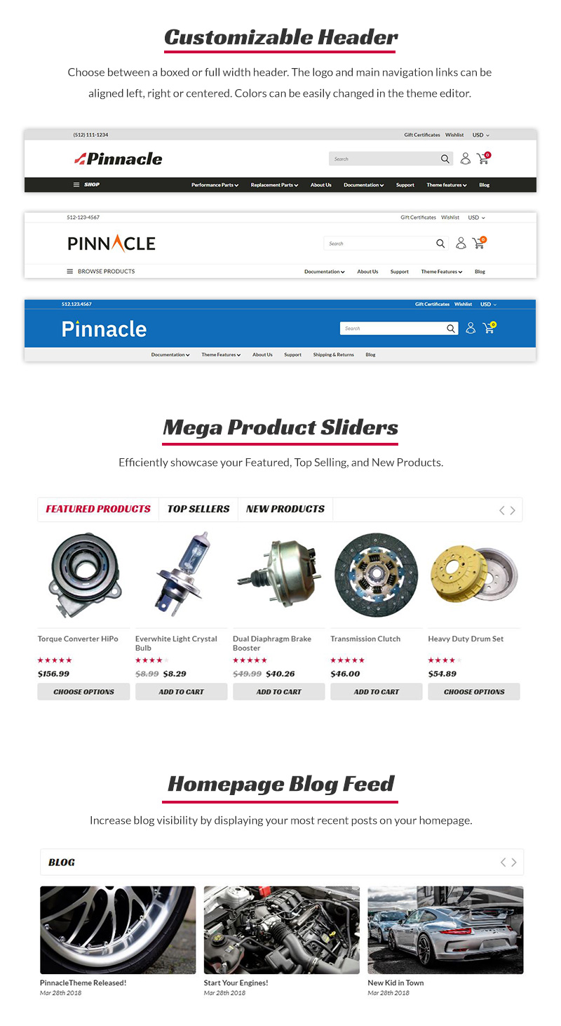 Pinnacle theme features