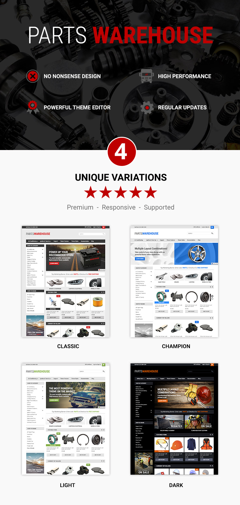 Parts Warehouse Theme Features