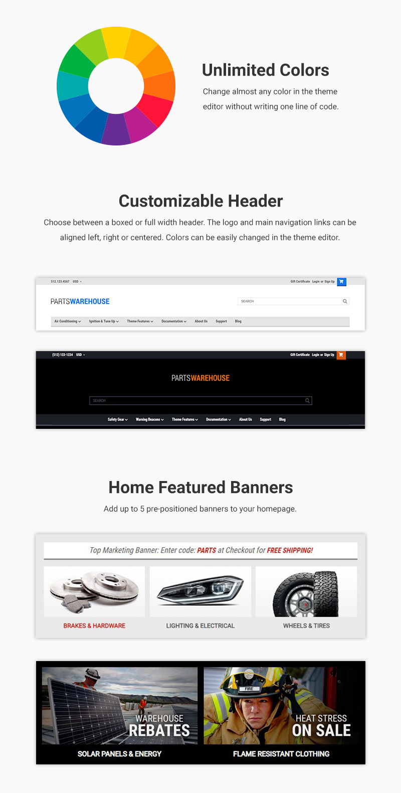 Parts Warehouse Theme Features